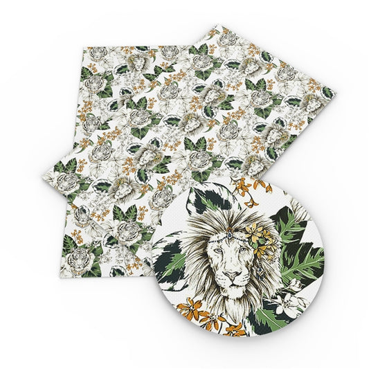 Lion & Tiger Jungle Print Faux Leather Fabric Sheets