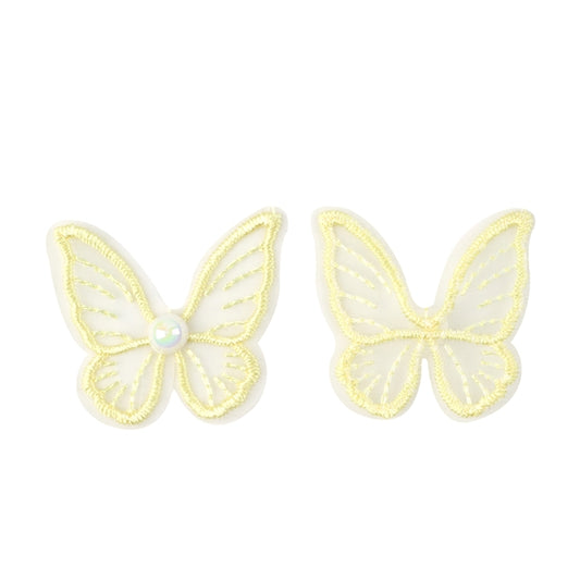 Yellow Transparent Mesh Butterfly With Pearl Centre