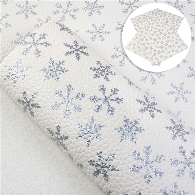 Silver Snowflake Faux Leather Fabric Sheets