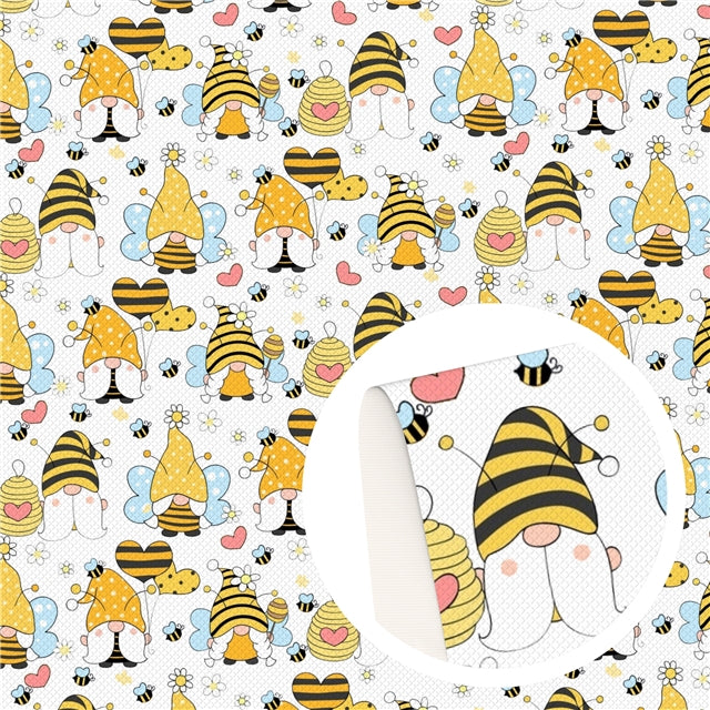 Bumble Bee Gnome Faux Leather Fabric Sheets