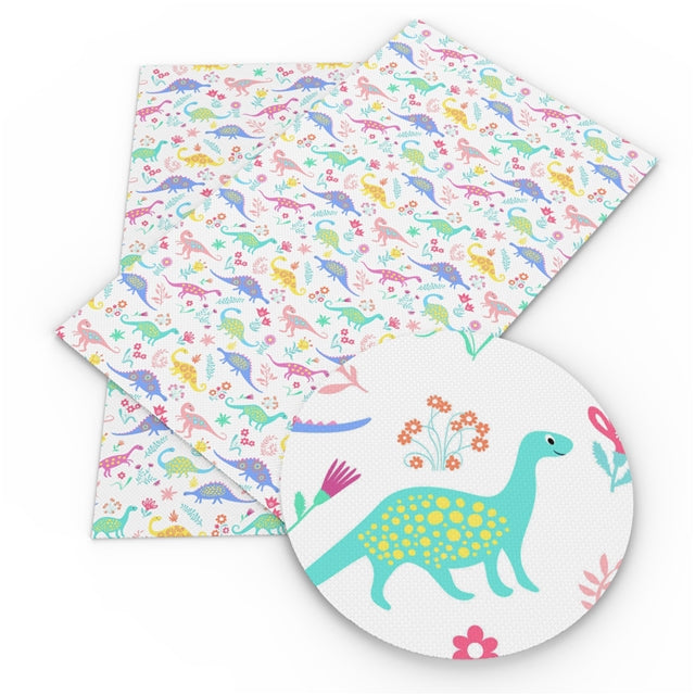 Floral Dinosaurs Faux Leather Fabric Sheets