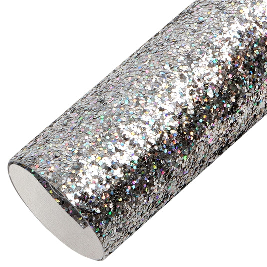 Holographic Silver Chunky Glitter Faux Leather Fabric Sheets