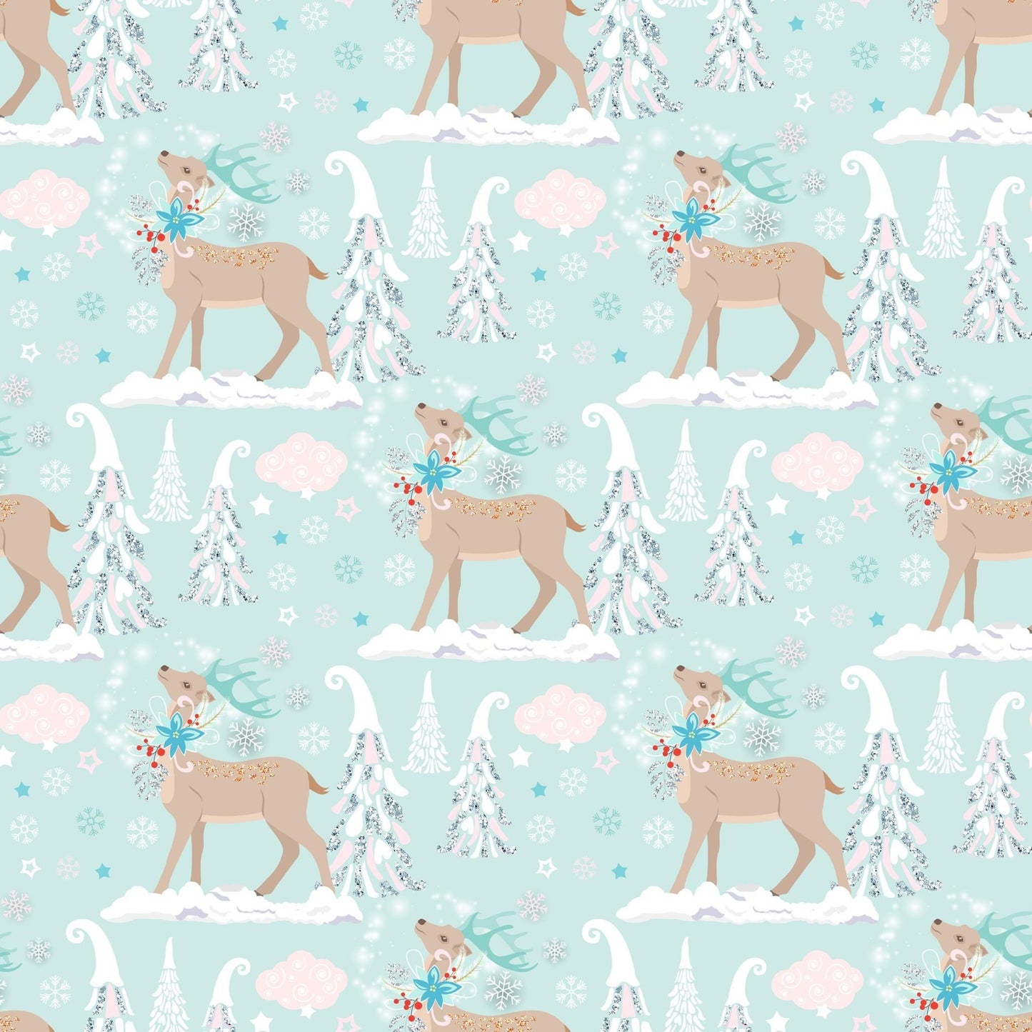 Ice Reindeer Leather Fabric Sheets