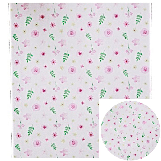 Pink Floral Faux Leather Fabric Sheets