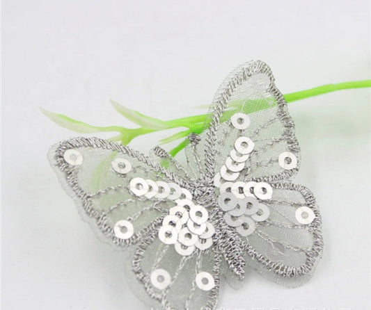 Silver Sequin Mesh Gauze Butterfly