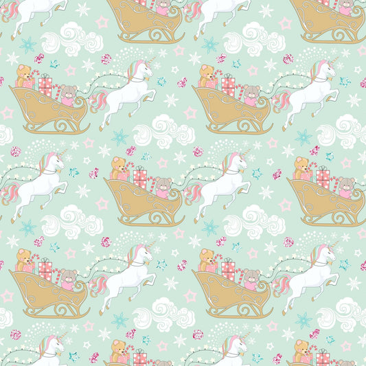 Unicorn Christmas Sleigh Faux Leather Fabric Sheets